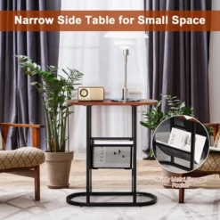 Costway 2 PCS 2-tier Side Table Oval Narrow End Table Nightstand Bedside Table Brown 14 Costway 2 PCS 2-tier Side Table Oval Narrow End Table Nightstand Bedside Table Brown -Costway GUEST 3760b275 72cf 4b5d 955f 8eb10c1a4381