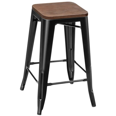 Costway Set Of 4 Counter Height Backless Barstool 26'' Metal Stackable Stool W/Wood Seat 4 Costway Set Of 4 Counter Height Backless Barstool 26'' Metal Stackable Stool W/Wood Seat - Image 4