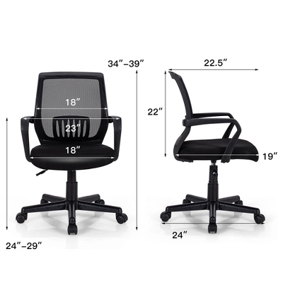 Costway Mid-Back Office Executive Chair Mesh Chair Height Adjustable W/ Lumbar Support 2 Costway Mid-Back Office Executive Chair Mesh Chair Height Adjustable W/ Lumbar Support - Image 2