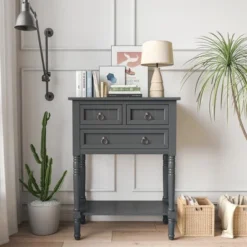 Costway Console Entryway Table W/ 3 Drawers Open Shelf For Hallway Living Room Dark Grey 10 Costway Console Entryway Table W/ 3 Drawers Open Shelf For Hallway Living Room Dark Grey -Costway GUEST 376f00e9 555f 4658 8e12 c4b68f43e83f
