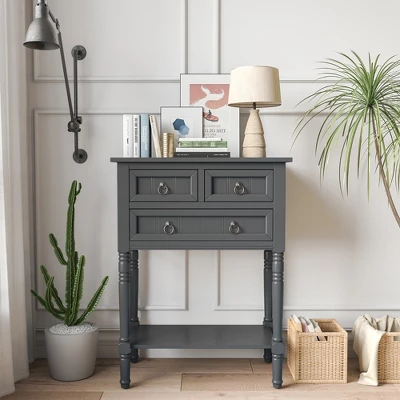 Costway Console Entryway Table W/ 3 Drawers Open Shelf For Hallway Living Room Dark Grey 3 Costway Console Entryway Table W/ 3 Drawers Open Shelf For Hallway Living Room Dark Grey - Image 3