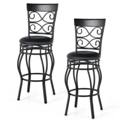 Costway Set Of 2/4 Vintage Swivel Bar Stools 30'' Bistro Upholstered Dining Chairs Black -Costway GUEST 3778e493 bf76 46da a731 b5c9e45d30ba