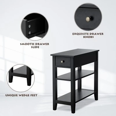 3Tier Nightstand Bedside Table Sofa Side End Table W/Double Shelves Drawer Black 7 3Tier Nightstand Bedside Table Sofa Side End Table W/Double Shelves Drawer Black - Image 7