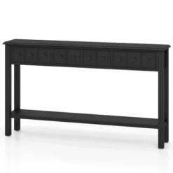 Costway 60" Console Table Retro Entryway Sofa Table With 4 Drawers & Open Shelf Hallway White/Black -Costway GUEST 38036c2c b165 44dd 99bf e435ed627903