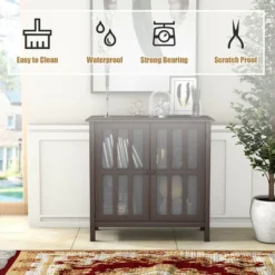 Costway Storage Buffet Cabinet Glass Door Sideboard Console Table Server Display Brown -Costway GUEST 38168f19 01cc 44f1 9389 bb52fe8d90fe