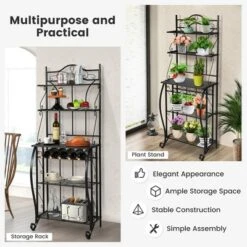 Costway 5-Tier Metal Kitchen Bakers Rack Microwave Storage Rack Oven Stand With Wine Organizer -Costway GUEST 385f5c52 8955 4700 929d 8f7656e70168