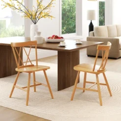 Costway Dining Chairs Set Of 2/4 Farmhouse Kitchen Chair With Rubber Wood Frame,