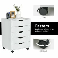 Costway 5 Drawer Dresser Storage Cabinet Chest W/Wheels For Home Office White -Costway GUEST 38dc1711 0155 4801 8fc5 f39aab2a4a9a