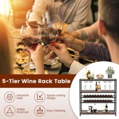 Costway Rustic 5-tier Wine Rack Table 22 Bottle Wine Cabinet Freestanding With Glass Holder -Costway GUEST 390c35f5 cd88 4a35 b45e e6e95169f4d8