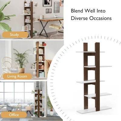 Costway 5-Tier Bookshelf Freestanding Storage Shelf Tree Bookshelf Room Divider 7 Costway 5-Tier Bookshelf Freestanding Storage Shelf Tree Bookshelf Room Divider - Image 7