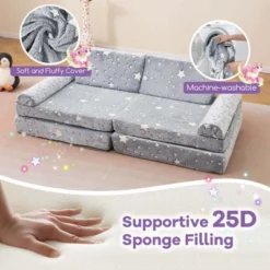 Honeyjoy 8 PCS Modular Kids Play Couch With Handles Machine Washable Covers For Building Fort Gray/Multicolor -Costway GUEST 3926fdad 8424 4973 a65e 3c07bb7e0918