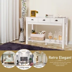 Costway Console Table With 3 Drawers Bottom Shelf Sofa Side Table Entryway White -Costway GUEST 3972130f 8e2a 4bba 8e20 9e4f4f189ddc