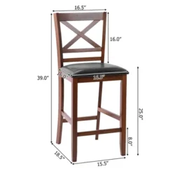 Costway Set Of 2 Bar Stools 25'' Counter Height Chairs W/ PU Leather Seat Walnut -Costway GUEST 3973ae19 7b4d 4bdc bab7 9d36710dbcac