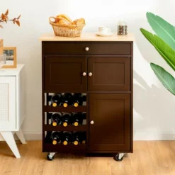 Costway Rolling Kitchen Island Serving Cart Storage Cabinet W/ Wine Rack 13 Costway Rolling Kitchen Island Serving Cart Storage Cabinet W/ Wine Rack -Costway GUEST 39ab8095 8e2c 4b45 8695 ffc038954943