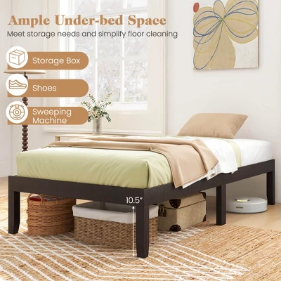 Costway Twin/Full/Queen Size Wooden Platform Bed Frame 14" With Rubber Wood Legs Under-bed Storage Brown 8 Costway Twin/Full/Queen Size Wooden Platform Bed Frame 14" With Rubber Wood Legs Under-bed Storage Brown - Image 8