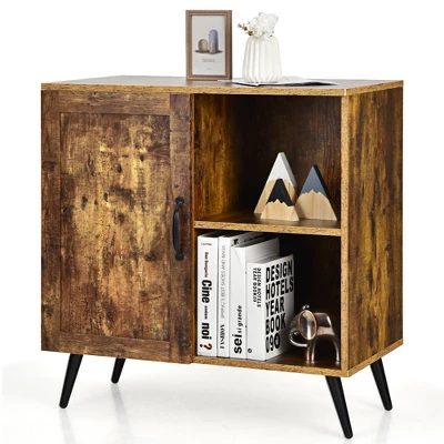 Costway Mid-century Storage Door Cabinet Cupboard W/4 Legs Adjustable Shelf Rustic Brown 9 Costway Mid-century Storage Door Cabinet Cupboard W/4 Legs Adjustable Shelf Rustic Brown - Image 9