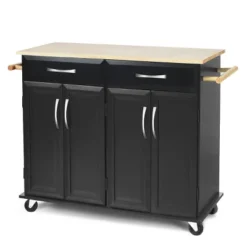 Costway Rolling Kitchen Trolley Island Black Cart Wood Top Storage Cabinet Utility W/ Drawers -Costway GUEST 3b11070f 6d76 46f0 9ec5 72a5d1ef6b95