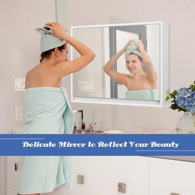 Costway Wall Mounted Bathroom Storage Cabinet Medicine Cabinet Organizer Shelf W/Double Mirror Door White 6 Costway Wall Mounted Bathroom Storage Cabinet Medicine Cabinet Organizer Shelf W/Double Mirror Door White - Image 6