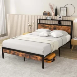 Costway Twin/Full/Queen Bed Frame With Storage Headboard Charging Station 18W USB C Port Rustic Brown -Costway GUEST 3b52996a 6057 40f3 bbb8 2ab9696fc811