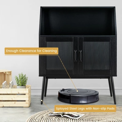 Costway Kitchen Storage Cupboard Buffet Cabinet Sideboard W/ Open Cubby & 2 Glass Doors 5 Costway Kitchen Storage Cupboard Buffet Cabinet Sideboard W/ Open Cubby & 2 Glass Doors - Image 5