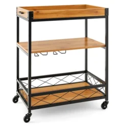 Costway 3-Tier Wine Bar Cart Rolling Rack Serving Trolley Detachable Top & Glass Holder -Costway GUEST 3bc42c74 880a 4e1d 833d 348987e956ce