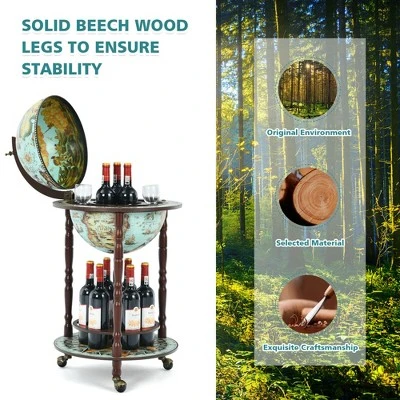Costway 17'' Globe Wine Kitchen Stand 16th Century Italian Map Liquor Bottle Shelf Cart 6 Costway 17'' Globe Wine Kitchen Stand 16th Century Italian Map Liquor Bottle Shelf Cart - Image 6
