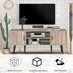 Costway TV Stand Entertainment Center For TV's Up To 65'' W/ Storage Cabinets & Wood Legs -Costway GUEST 3bd65b7a 8e6d 4843 9388 2647af6ecd45