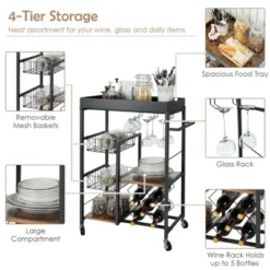 Costway 4-Tier Kitchen Carts Rolling Serving Trolley Wine Rack Removable Tray Basket -Costway GUEST 3bfa7a65 c7a9 4a55 b76d 8f13c4b0ca57