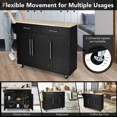 Costway Kitchen Island Trolley Cart Wood Top Rolling Storage Cabinet W/Knife Block Black 6 Costway Kitchen Island Trolley Cart Wood Top Rolling Storage Cabinet W/Knife Block Black - Image 6