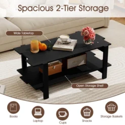 Costway 2-Tier Coffee Table Irregular Center Table With Open Storage Shelf Cocktail Table Walnut/Black/Brown/White -Costway GUEST 3c35fc2d 742d 42d3 b1fa 44ae9cefe9aa