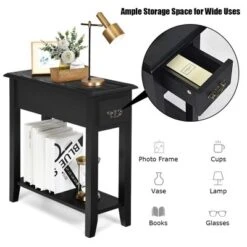 Costway 2 Tier End Bedside Sofa Side Table Narrow Nightstand W/Drawer &Shelf Black -Costway GUEST 3c4c315a bb44 4f7e 96a2 e692763201c6