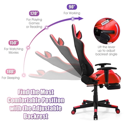 Costway Gaming Chair Massage Reclining Racing Office Computer Chair With Footrest Red 6 Costway Gaming Chair Massage Reclining Racing Office Computer Chair With Footrest Red - Image 6