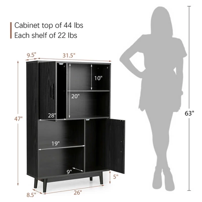 Costway Sideboard Storage Cabinet Bookshelf Cupboard W/Door Shelf Black / White / Espresso 2 Costway Sideboard Storage Cabinet Bookshelf Cupboard W/Door Shelf Black / White / Espresso - Image 2