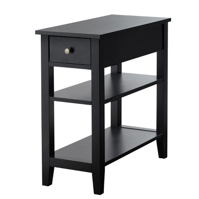 3Tier Nightstand Bedside Table Sofa Side End Table W/Double Shelves Drawer Black 9 3Tier Nightstand Bedside Table Sofa Side End Table W/Double Shelves Drawer Black - Image 9