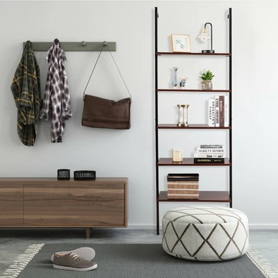 Costway 5-Tier Ladder Shelf Wood Wall Mounted Display Bookshelf Metal Frame Brown & Black/Brown & White/Bronze 3 Costway 5-Tier Ladder Shelf Wood Wall Mounted Display Bookshelf Metal Frame Brown & Black/Brown & White/Bronze - Image 3