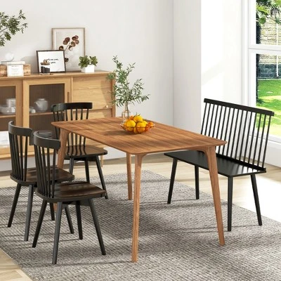 Costway Entryway Bench For 2 Windsor Rubber Wood Dining Bench With Spindle Back Black/Natural 7 Costway Entryway Bench For 2 Windsor Rubber Wood Dining Bench With Spindle Back Black/Natural - Image 7