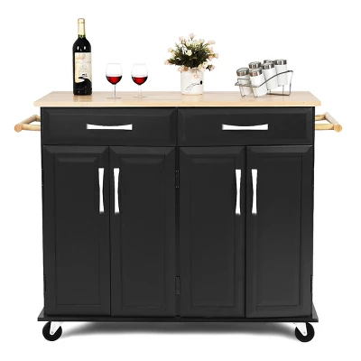 Costway Rolling Kitchen Trolley Island Cart Wood Top Storage Cabinet Utility W/ Drawers 6 Costway Rolling Kitchen Trolley Island Cart Wood Top Storage Cabinet Utility W/ Drawers - Image 6