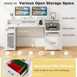 Costway 66" Computer Workstation With Monitor Stand CPU Stand Printer Shelf & File Drawer -Costway GUEST 3d87a322 f997 4098 8e47 4e877edca705