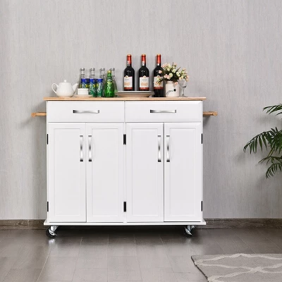 Costway Kitchen Trolley Island Utility Cart Wood Top Rolling Storage Cabinet Drawers White 3 Costway Kitchen Trolley Island Utility Cart Wood Top Rolling Storage Cabinet Drawers White - Image 3