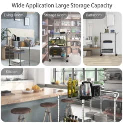 Costway 3-Tier Utility Cart Heavy Duty Wire Rolling Cart W/Handle Bar Storage Trolley 13 Costway 3-Tier Utility Cart Heavy Duty Wire Rolling Cart W/Handle Bar Storage Trolley -Costway GUEST 3e1411b7 3512 4b42 88a8 2b0762b45767