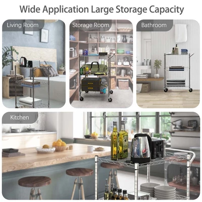 Costway 3-Tier Utility Cart Heavy Duty Wire Rolling Cart W/Handle Bar Storage Trolley 5 Costway 3-Tier Utility Cart Heavy Duty Wire Rolling Cart W/Handle Bar Storage Trolley - Image 5