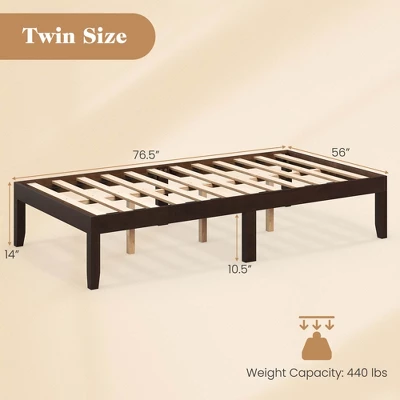 Costway Twin/Full/Queen Size Wooden Platform Bed Frame 14" With Rubber Wood Legs Under-bed Storage Brown 2 Costway Twin/Full/Queen Size Wooden Platform Bed Frame 14" With Rubber Wood Legs Under-bed Storage Brown - Image 2