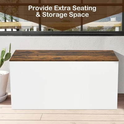 Costway Flip-top Storage Chest Lift Top Storage Bench Wooden Deck Box Toy Box 5 Costway Flip-top Storage Chest Lift Top Storage Bench Wooden Deck Box Toy Box - Image 5