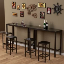 Costway 3 Pieces Bar Table Set Counter Height Breakfast Bar Dining Table W/Stools