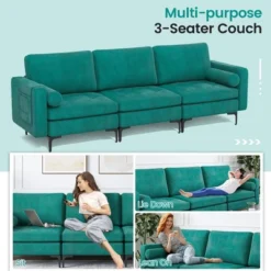 Costway Modern Modular 3-Seat Sofa Couch W/ Side Storage Pocket & Metal Leg Teal -Costway GUEST 3f0089ec 6dcf 4270 85d5 aadc281a4627