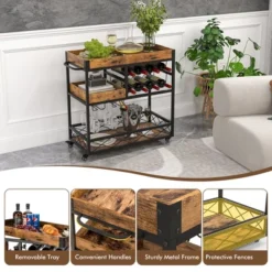 Costway 3-Tier Mobile Bar Serving Cart Liquor Storage Trolley With Removable Tray Wine Rack 13 Costway 3-Tier Mobile Bar Serving Cart Liquor Storage Trolley With Removable Tray Wine Rack -Costway GUEST 3f1ede4b bb97 4f4b a71a 99a066d02cc4