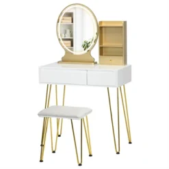 Costway Vanity Table Set Lighted Mirror Storage Drawer Shelf Cushion Stool -Costway GUEST 3f66865a 6a31 4fa7 a25b a0240816df92