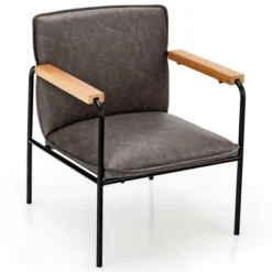 Costway Modern Accent Chair Arm Chair PU Leather W/Rubber Wood Armrest For Living Room 17 Costway Modern Accent Chair Arm Chair PU Leather W/Rubber Wood Armrest For Living Room -Costway GUEST 3f69fc9e c579 4685 b179 15f3250fa17c