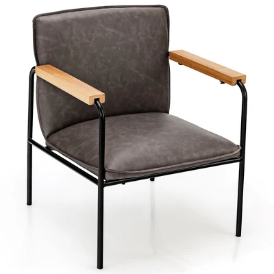 Costway Modern Accent Chair Arm Chair PU Leather W/Rubber Wood Armrest For Living Room 9 Costway Modern Accent Chair Arm Chair PU Leather W/Rubber Wood Armrest For Living Room - Image 9