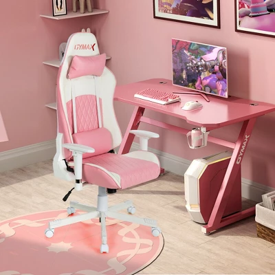 Costway Gaming Chair Racing Style Adjustable Swivel Computer Office Chair Pink 2 Costway Gaming Chair Racing Style Adjustable Swivel Computer Office Chair Pink - Image 2